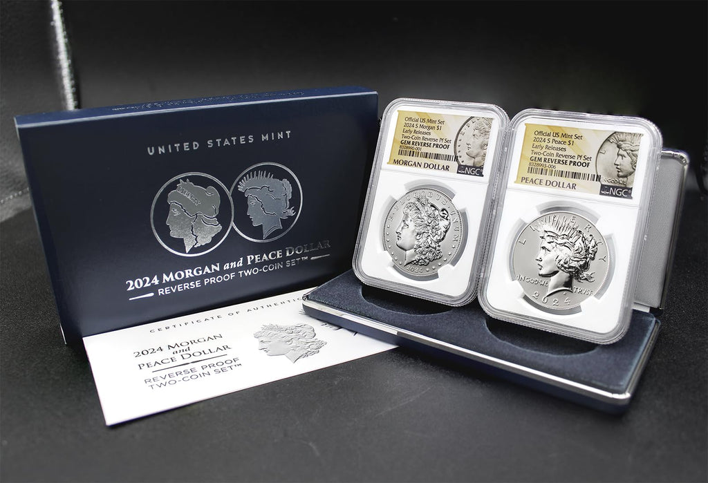 Set of 2 American Silver Morgan and Peace Dollar L7229