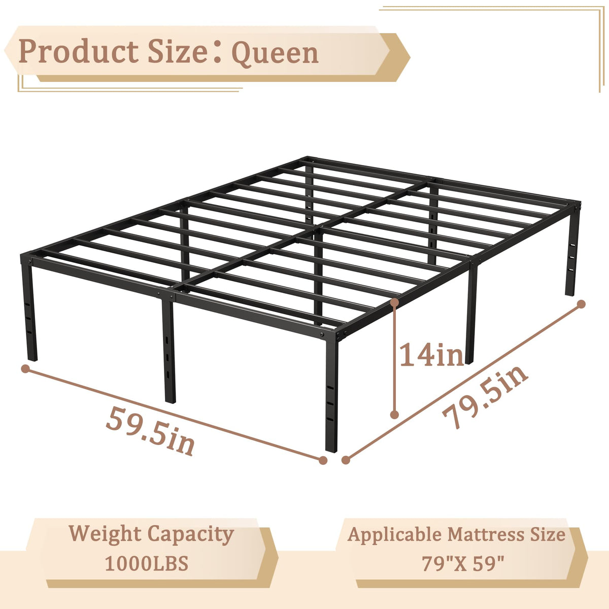 Queen 14-Inch Heavy-Duty Platform Bed Frame P5592
