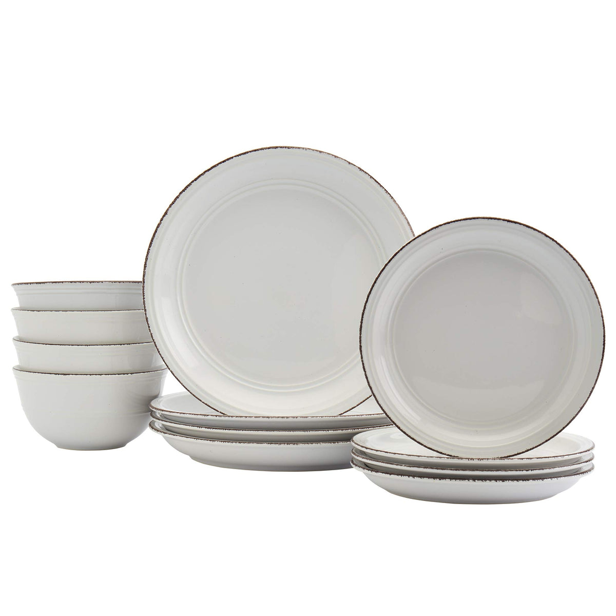 White 12 Piece Stoneware Dinnerware Set I904229