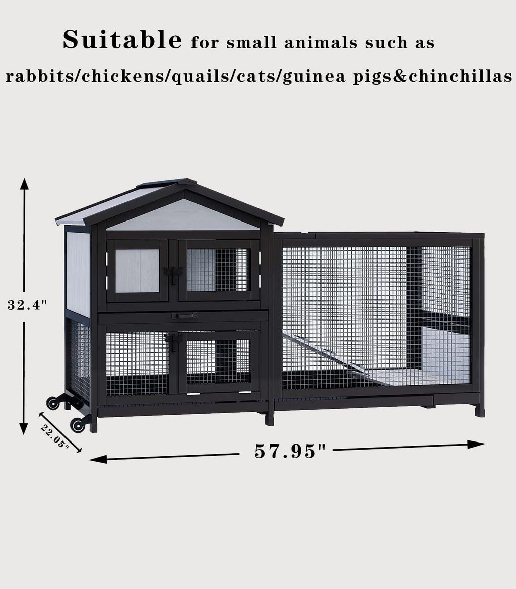 Black 2-Story Rabbit Hutch with Pull Out Tray A5467