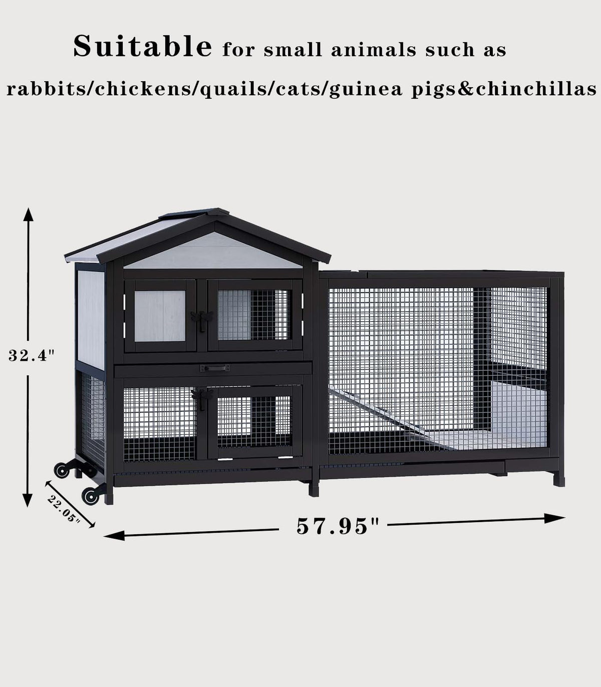 Black 2-Story Rabbit Hutch with Pull Out Tray A5467