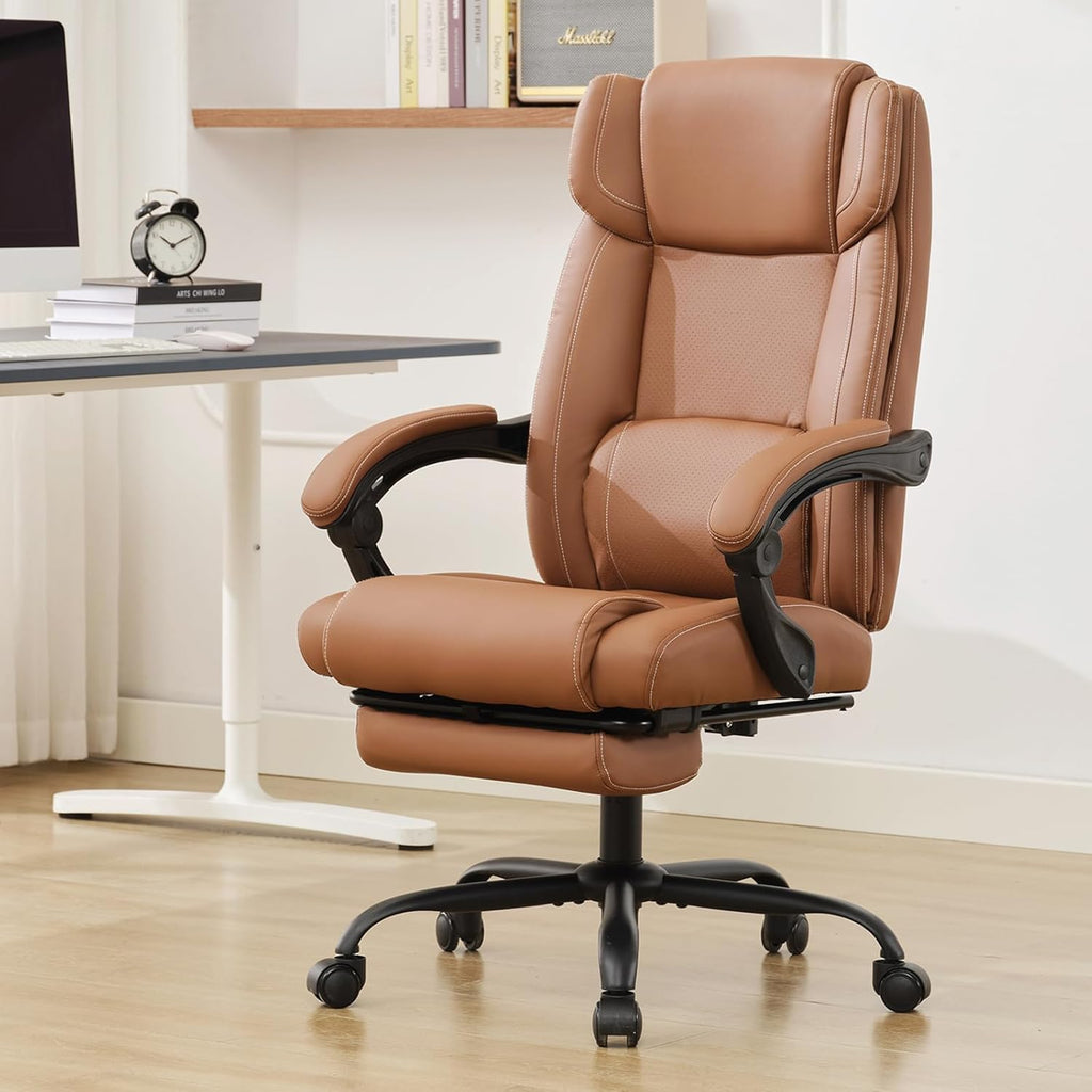 Brown Ergonomic Reclining Office Chair with Footrest and Lumbar Support V37661
