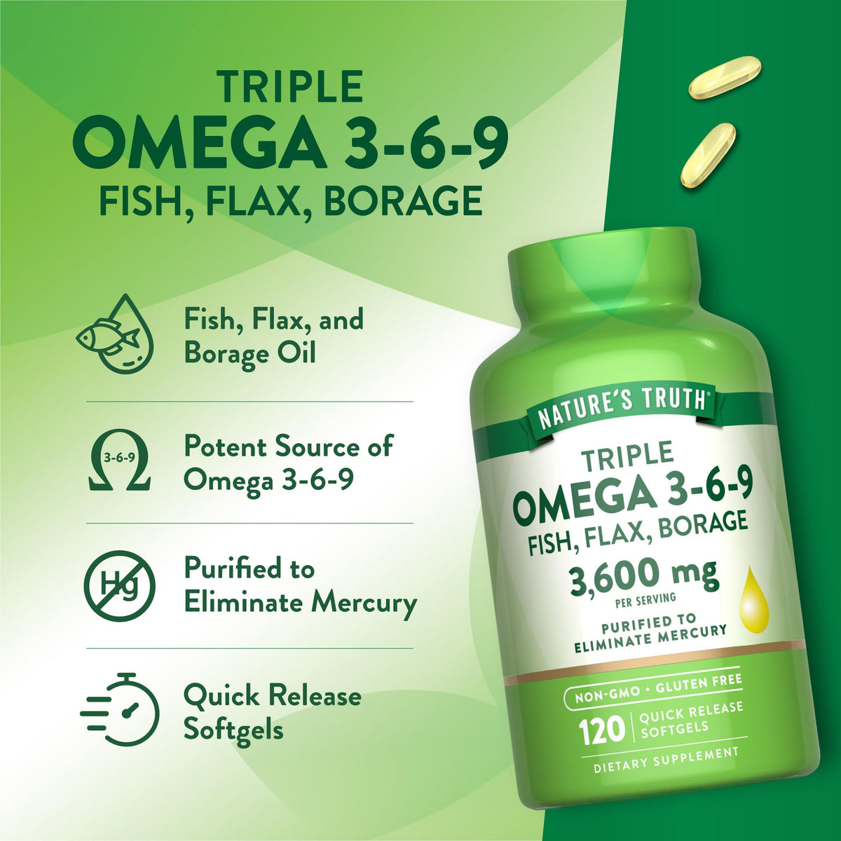Omega 3-6-9 Softgels 3600mg 120 Count T981486