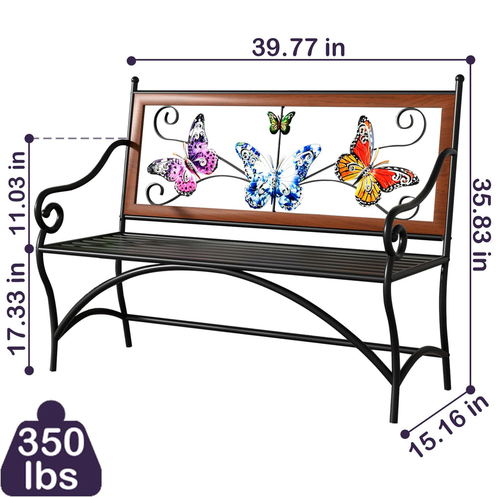 39.7" Black Metal Outdoor Bench with Armrest G545