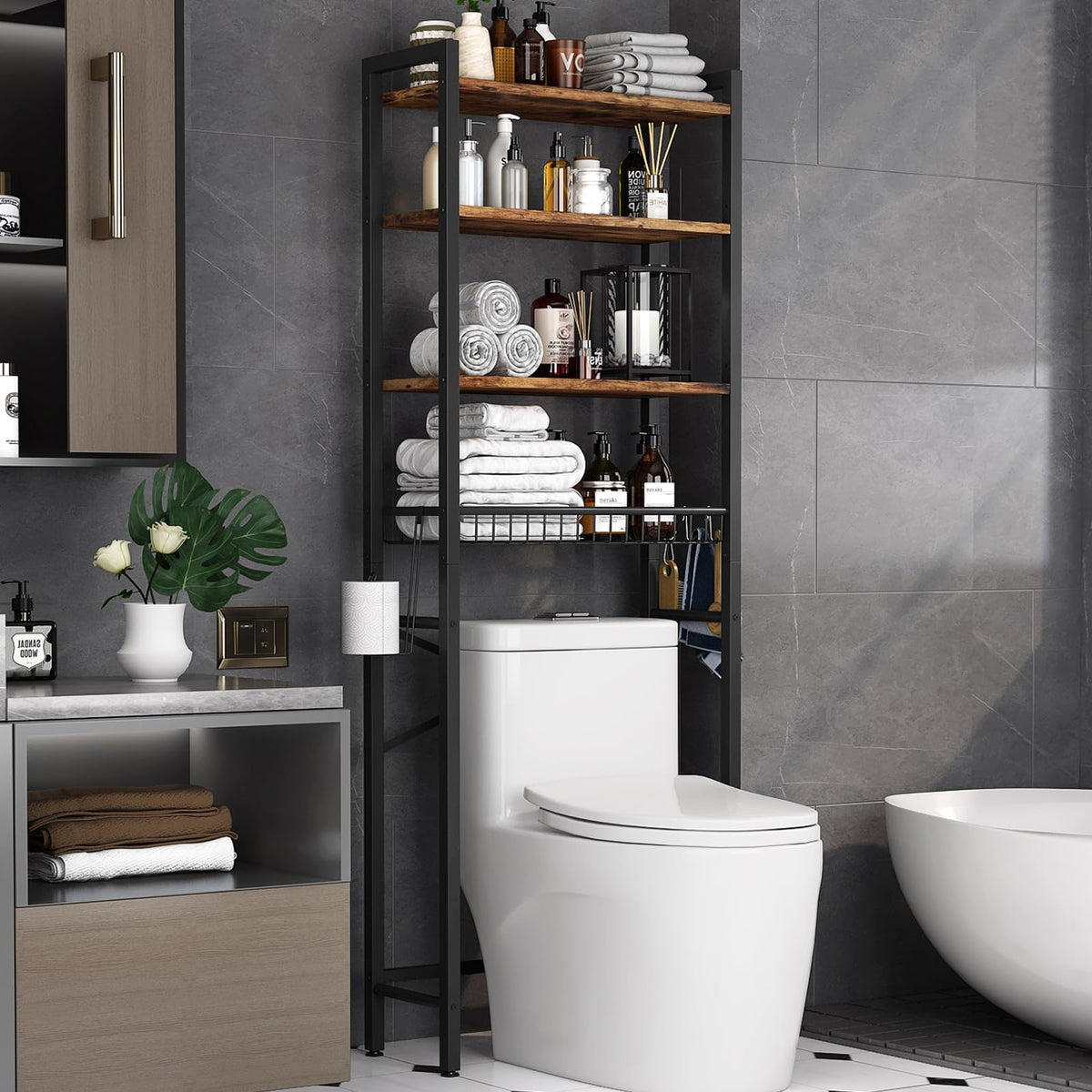 4-Tier Over-The-Toilet Storage Rack with Basket P5966