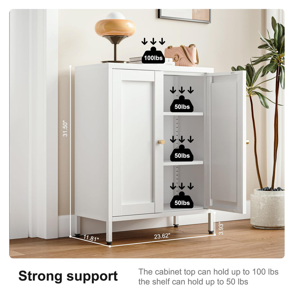 White Metal Bathroom Floor Storage Cabinet with 2 Doors K754