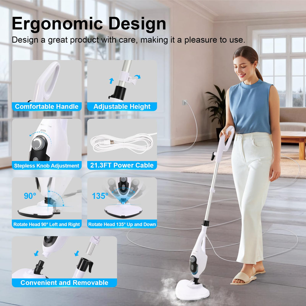 1550W 11-in-1 Steam Mop with 21.3FT Cord, White Q395007