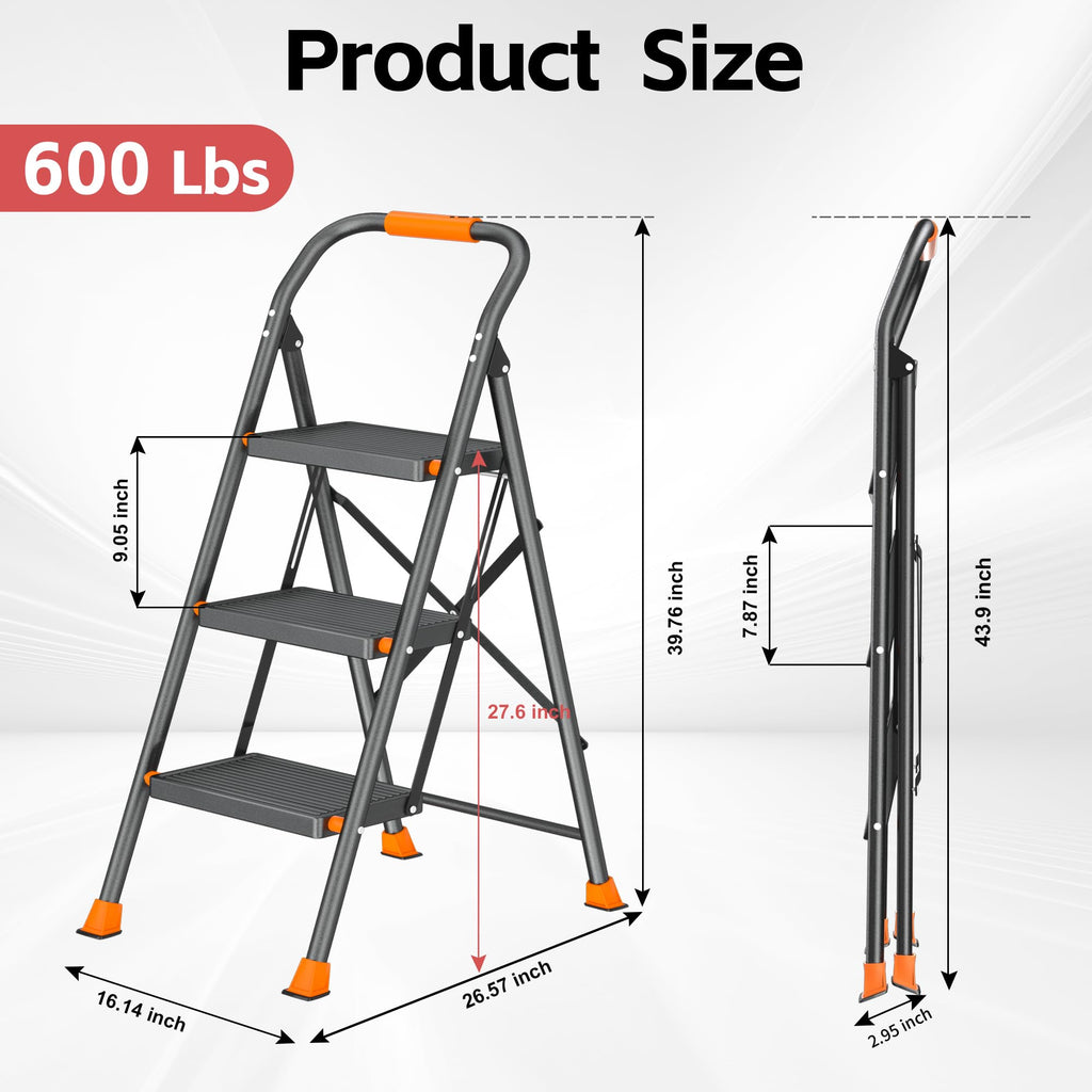 3 Step Ladder 600lbs Folding Step Stool D74488