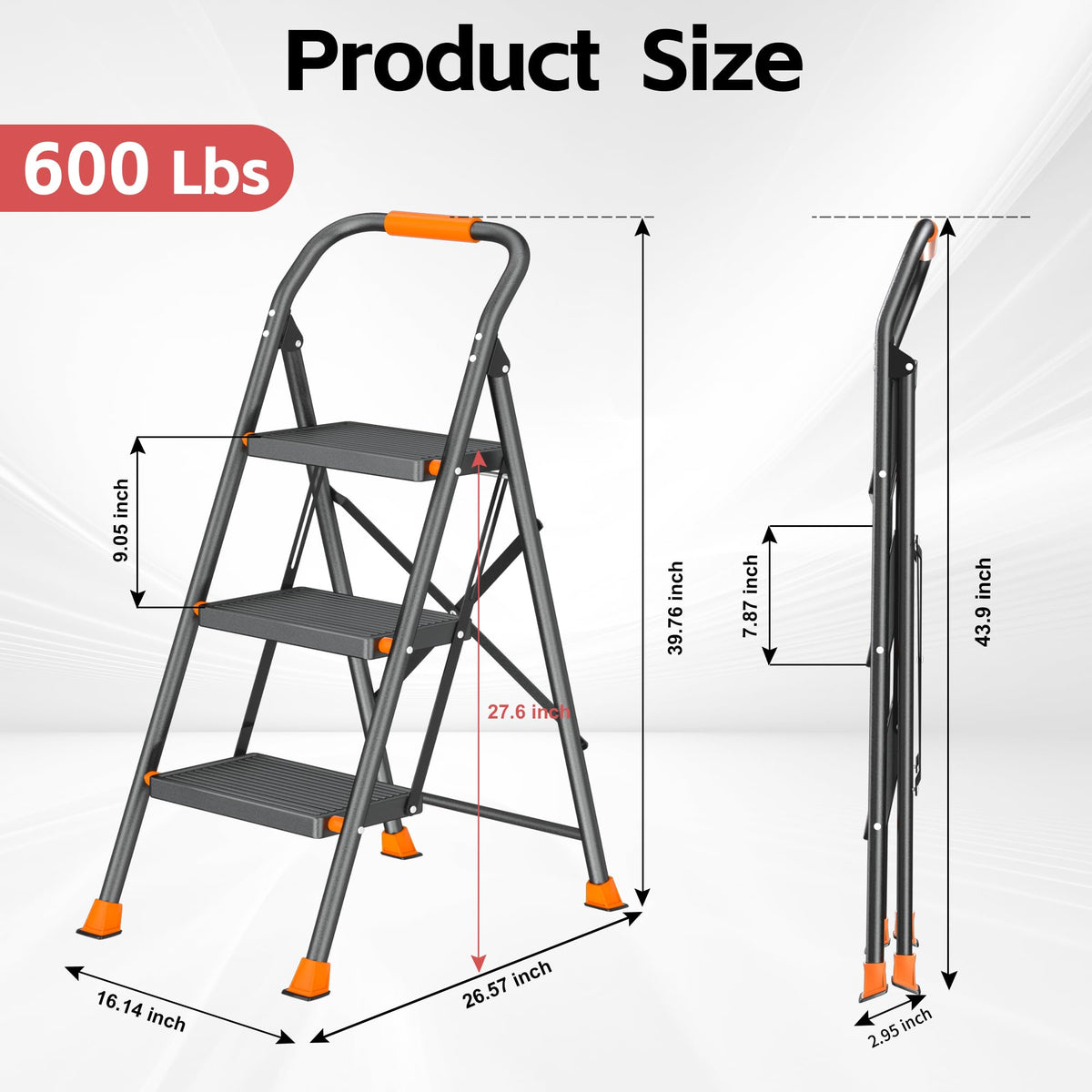 3 Step Ladder 600lbs Folding Step Stool D74488