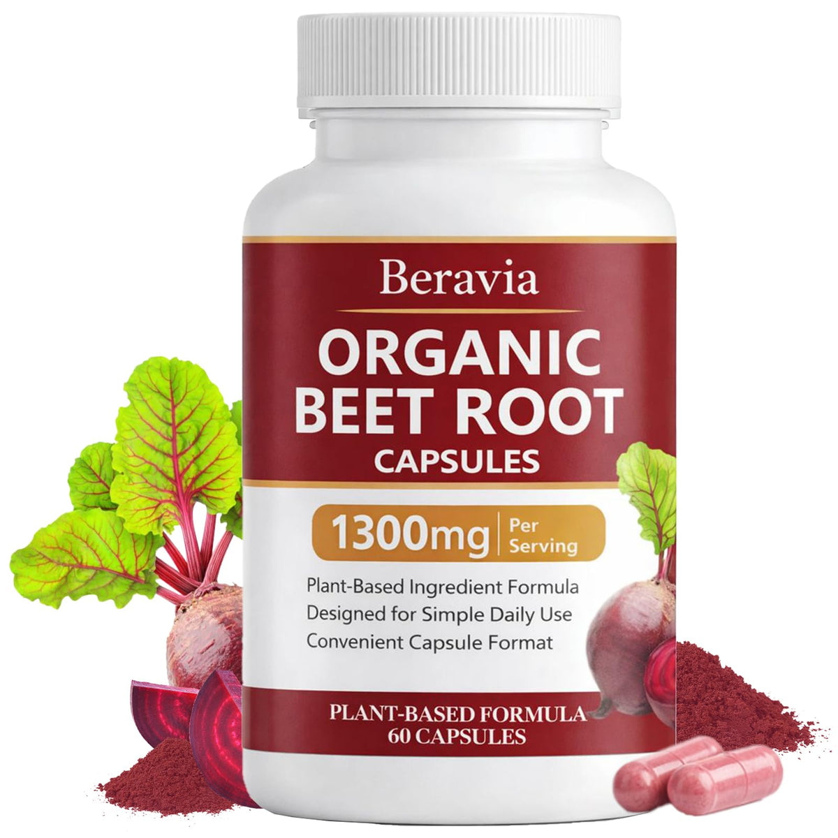 Organic Beet Root Capsules 1300 mg 60 Capsules A9848