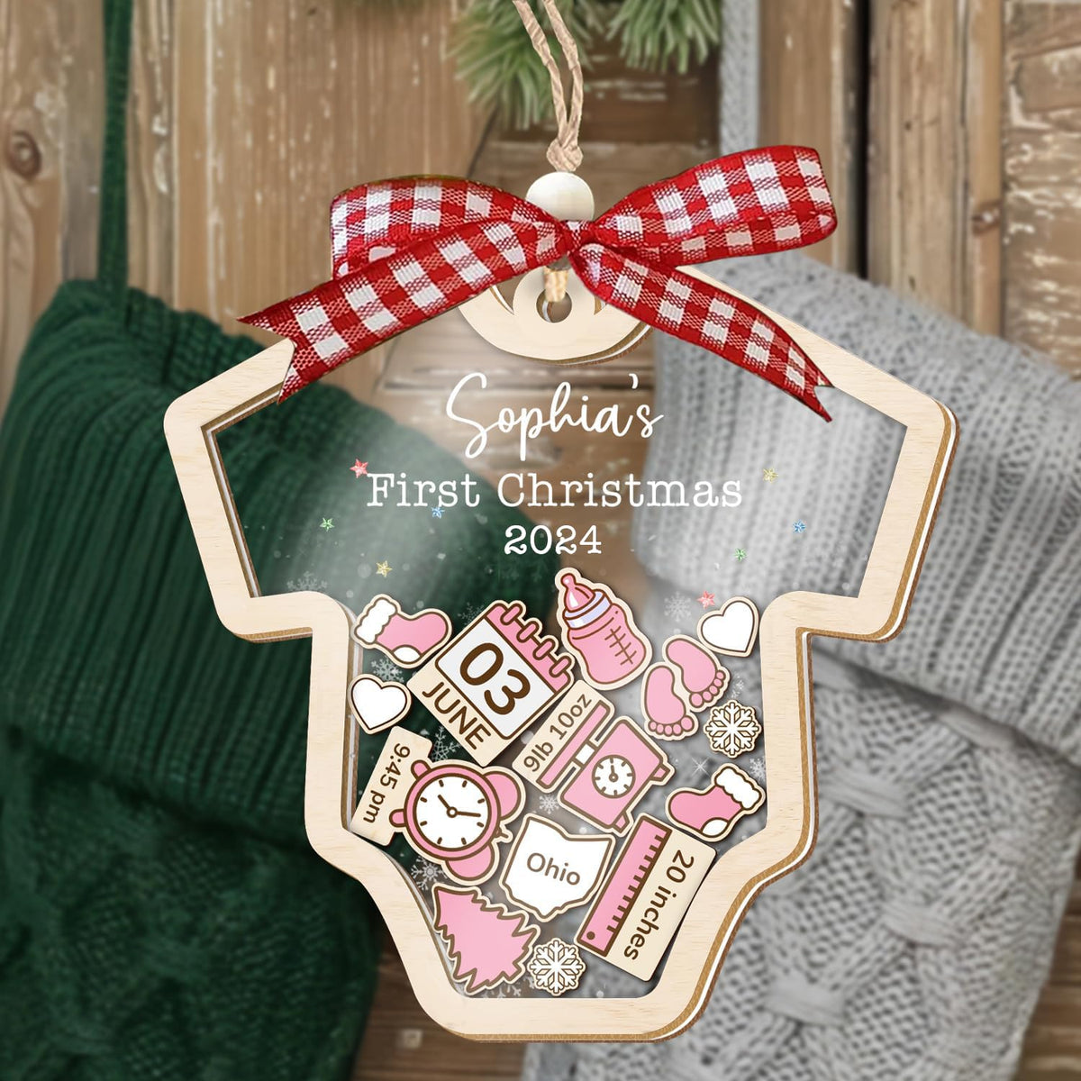 Baby's First Christmas Ornament 2026 Acrylic Wooden 5" B980