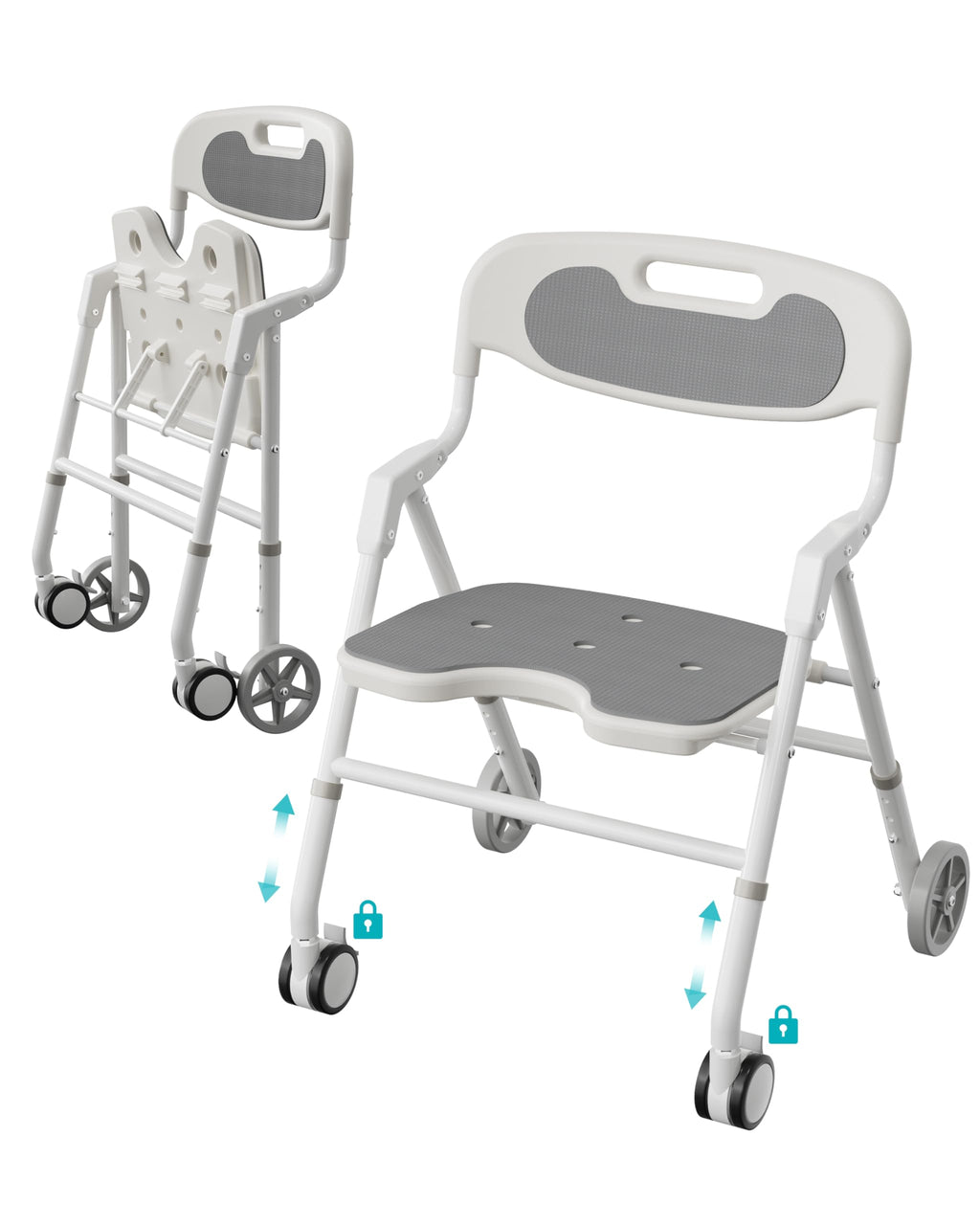 Foldable Rolling Shower Chair with Arms and Back A169060