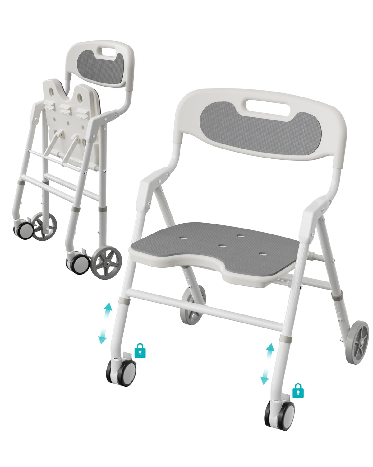 Foldable Rolling Shower Chair with Arms and Back A169060