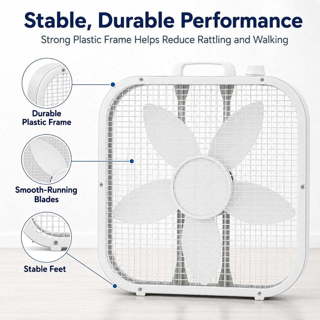 20 Inch Portable Box Fan with 3 Speeds, White D4664