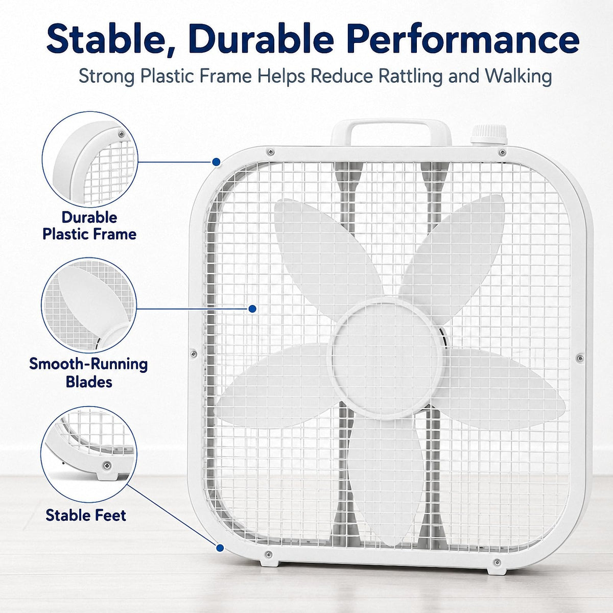 20 Inch Portable Box Fan with 3 Speeds, White D4664
