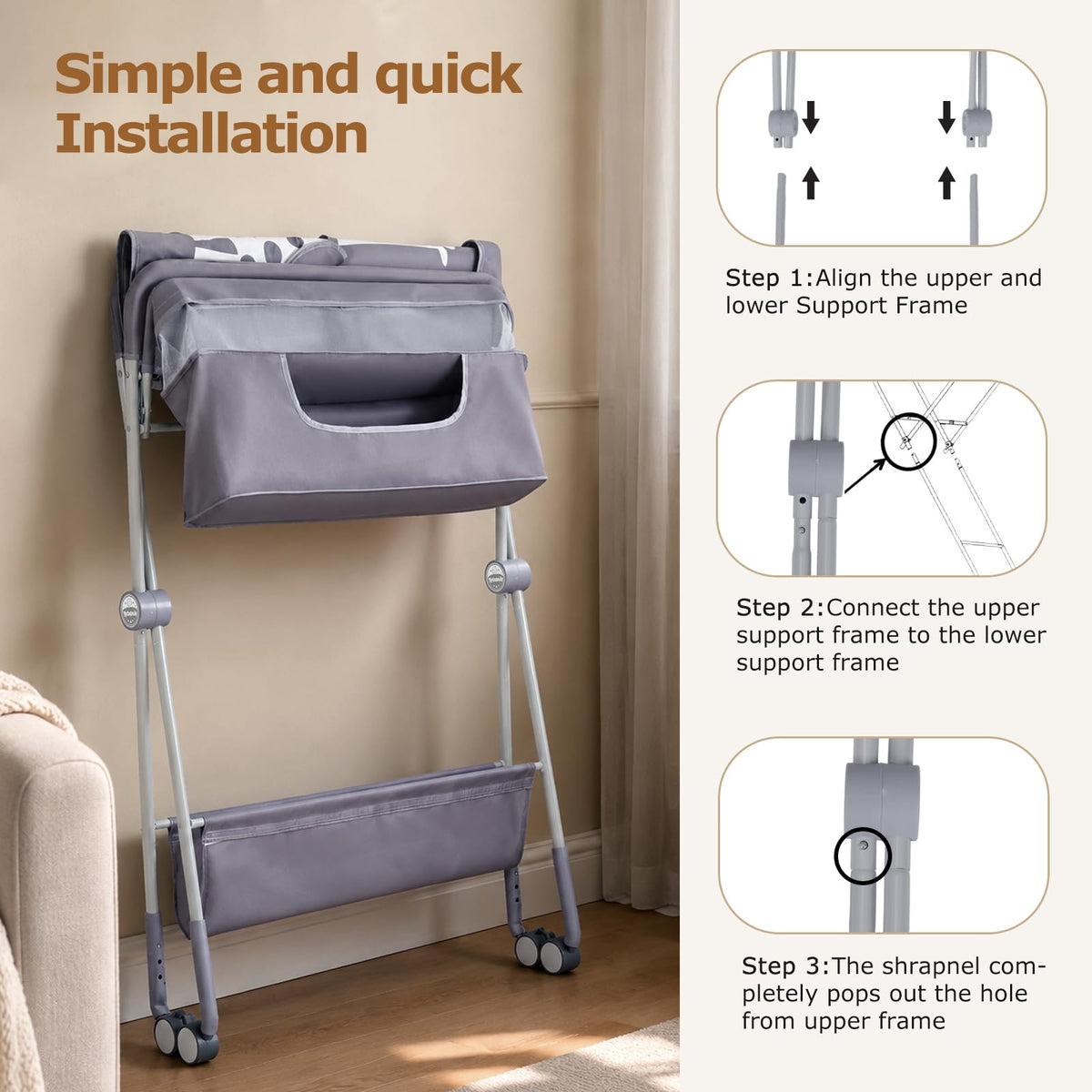 Baby Changing Table with Wheels, Portable Adjustable Folding Diaper Station with Storage E990438