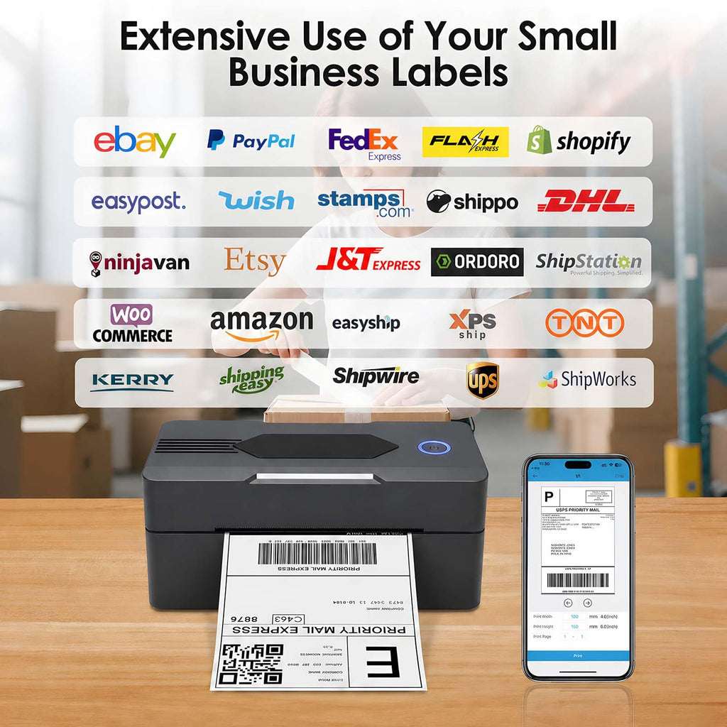 Bluetooth Thermal Shipping Label Printer, 4x6, Matte Black S8332