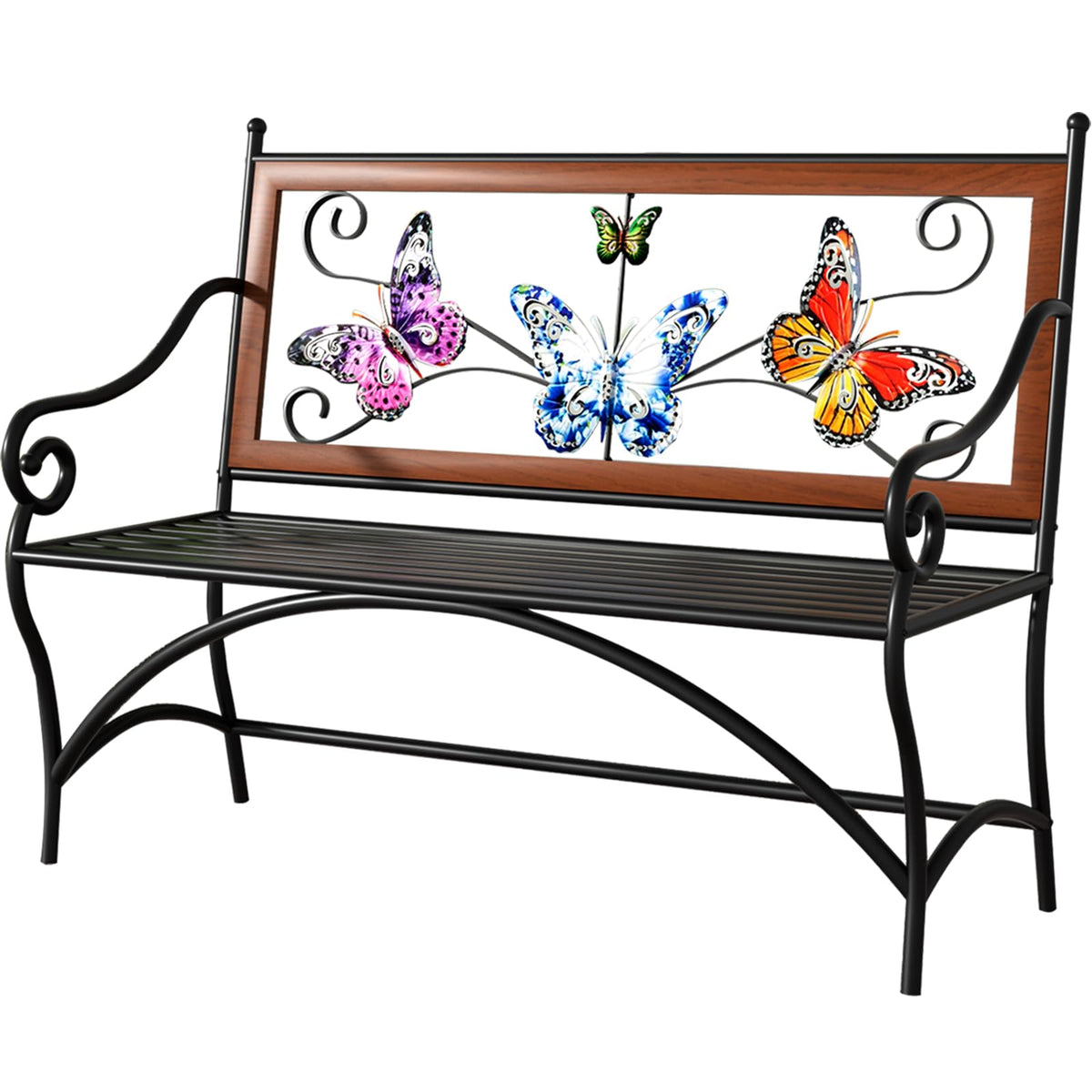 39.7" Black Metal Outdoor Bench with Armrest G545