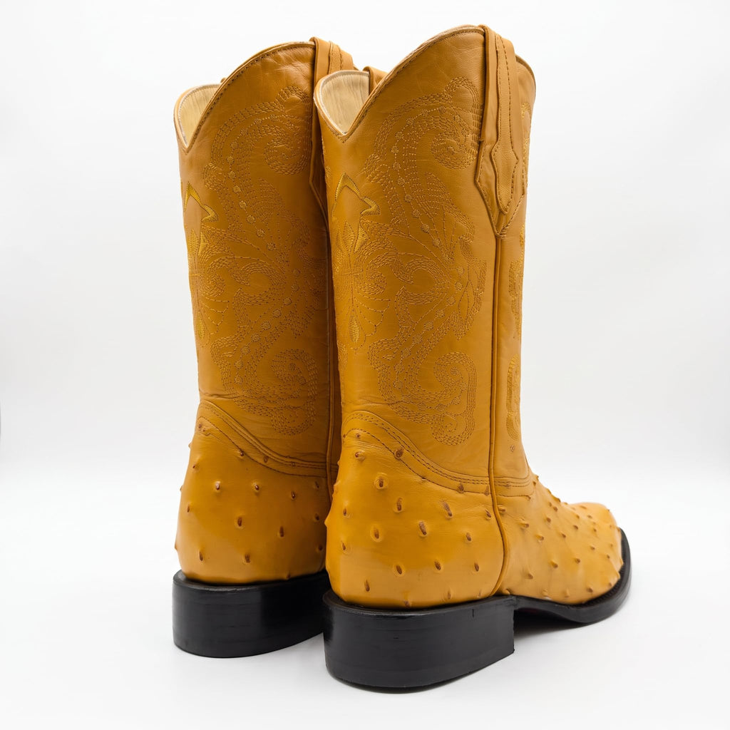 Mens Leather Cowboy Boots Embossed Ostrich Quill Print D852