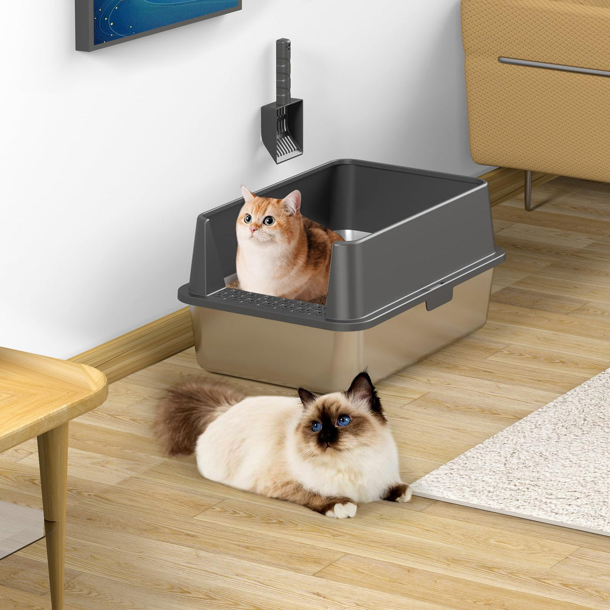 Stainless Steel Cat Litter Box with High Sides Lid P741493
