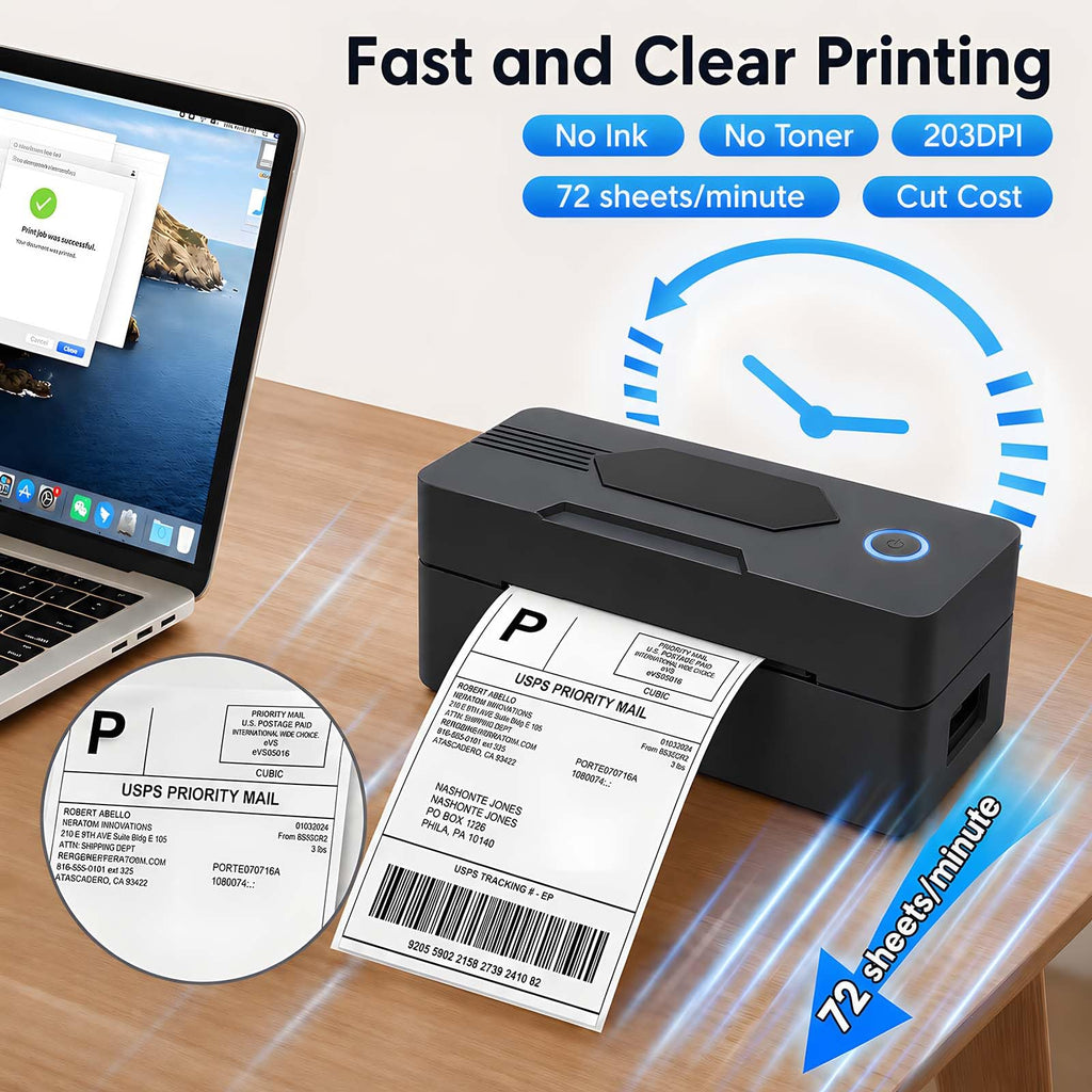 Bluetooth Thermal Shipping Label Printer, 4x6, Matte Black S8332