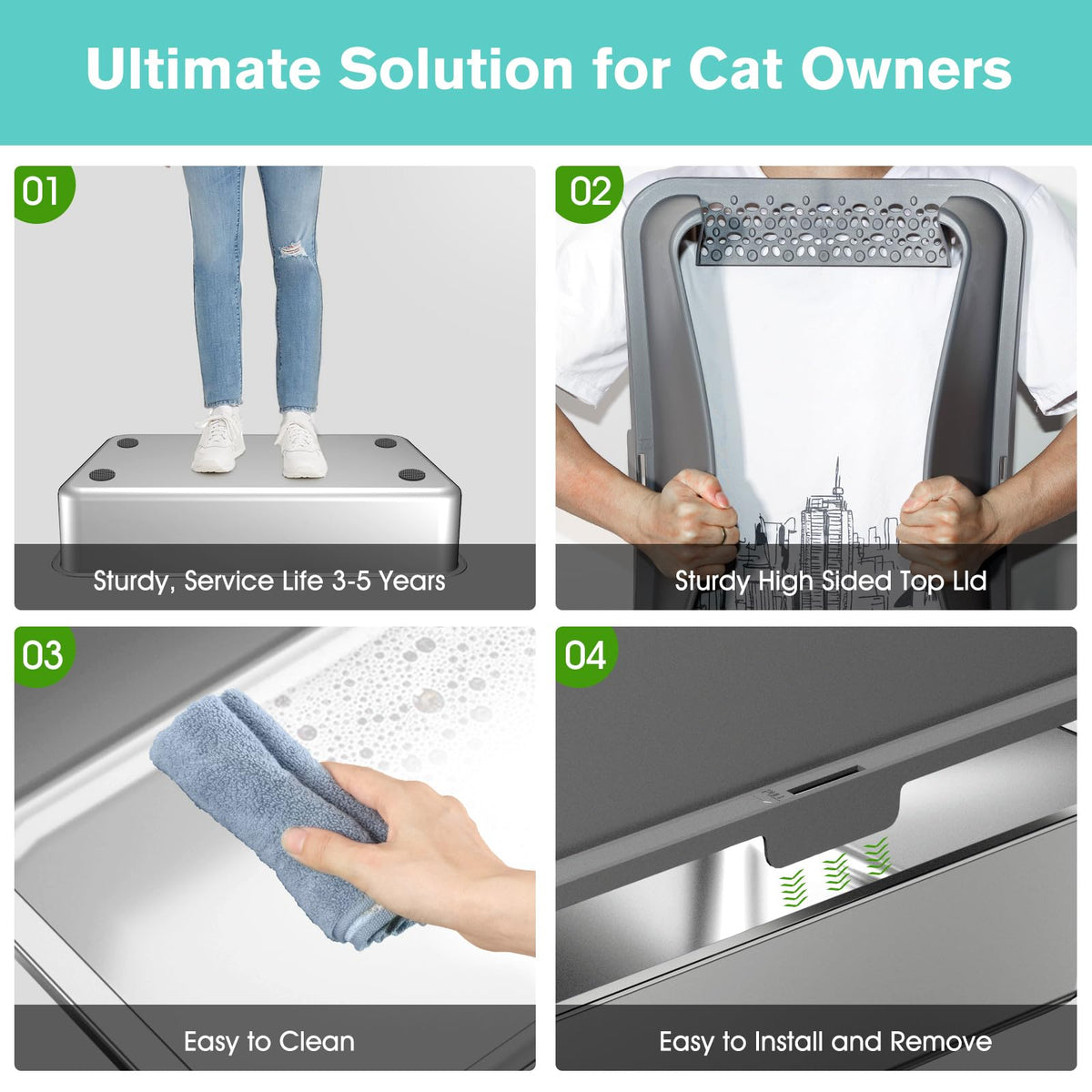 Stainless Steel Cat Litter Box with High Sides Lid P741493