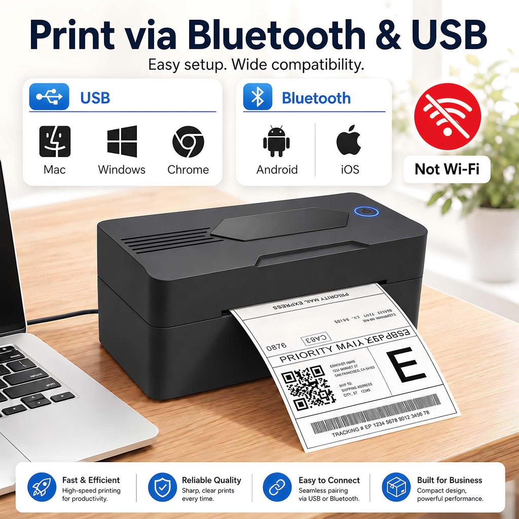 Bluetooth Thermal Shipping Label Printer, 4x6, Matte Black S8332