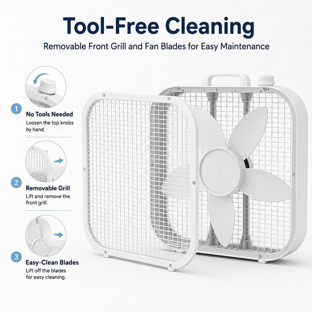 20 Inch Portable Box Fan with 3 Speeds, White D4664