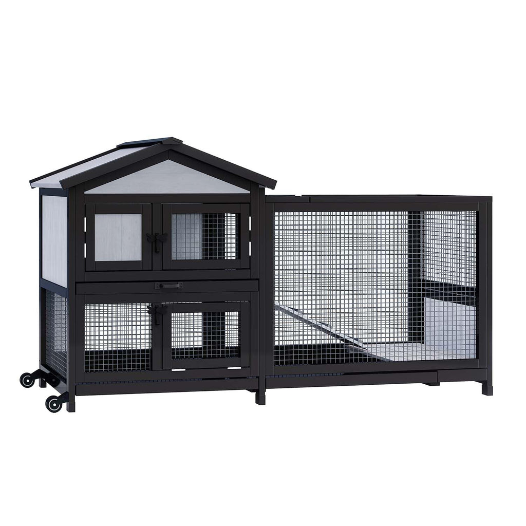 Black 2-Story Rabbit Hutch with Pull Out Tray A5467