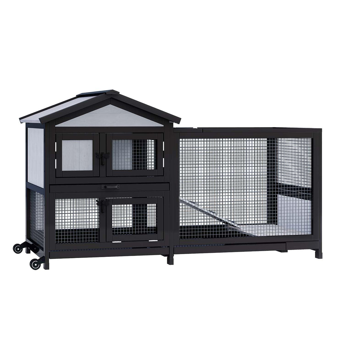 Black 2-Story Rabbit Hutch with Pull Out Tray A5467