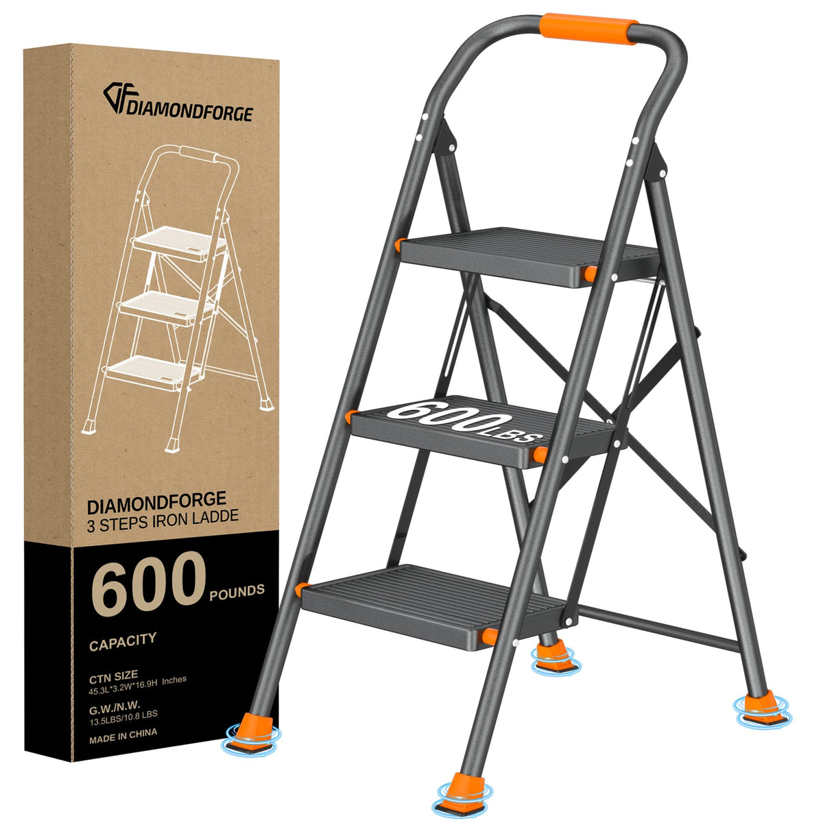 3 Step Ladder 600lbs Folding Step Stool D74488
