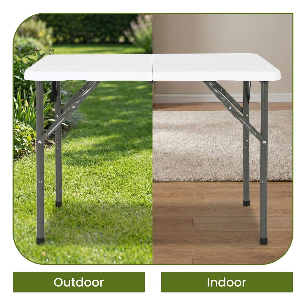 White Plastic Folding Card Table with Carrying Handle P139076