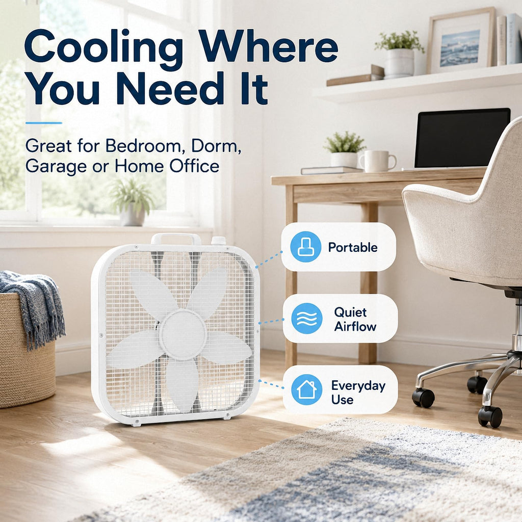 20 Inch Portable Box Fan with 3 Speeds, White D4664
