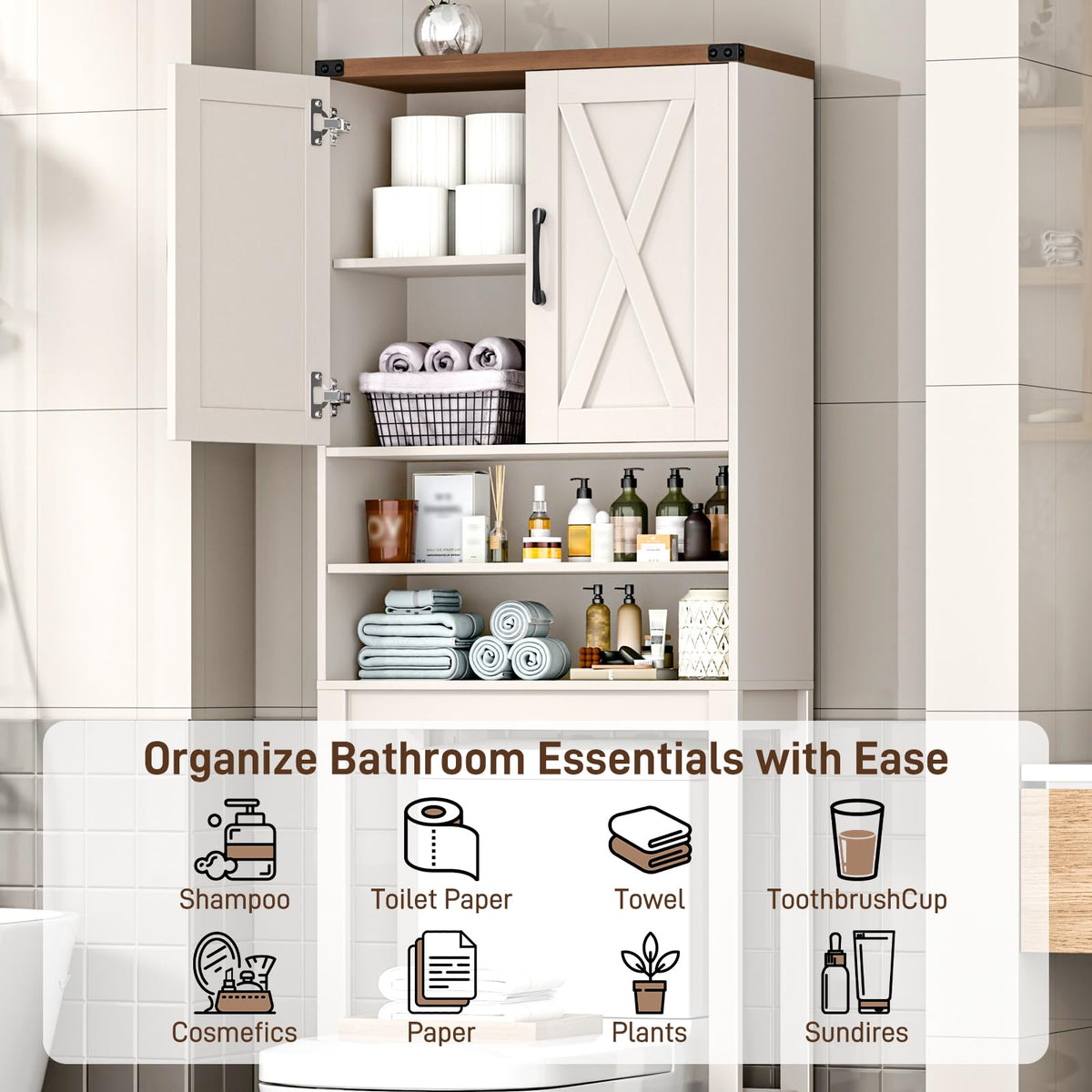 Over The Toilet Storage Cabinet with Adjustable Shelf, White C9887