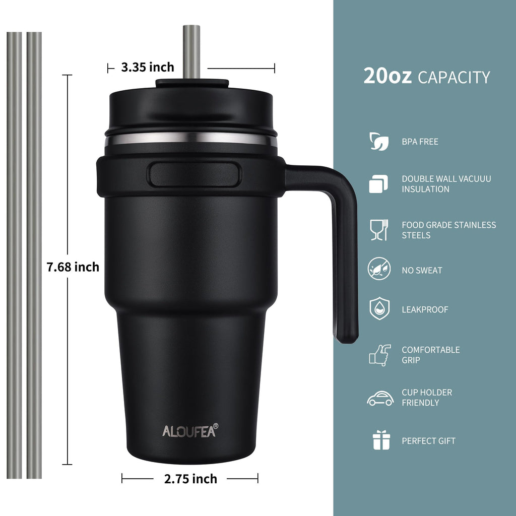 20 oz Insulated Travel Coffee Mug Tumbler with Handle and Straw I517267