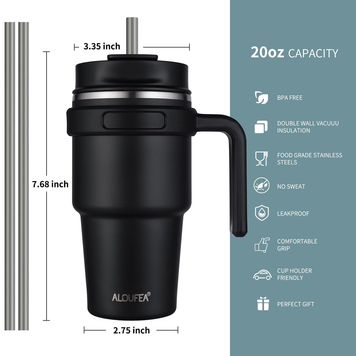 20 oz Insulated Travel Coffee Mug Tumbler with Handle and Straw I517267