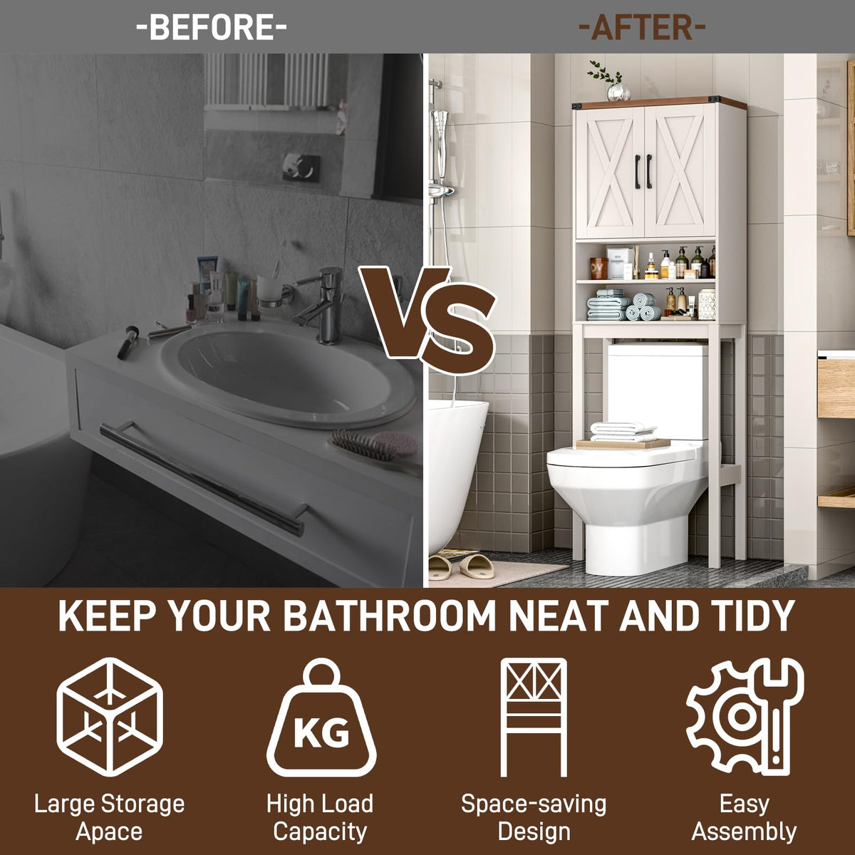 Over The Toilet Storage Cabinet with Adjustable Shelf, White C9887