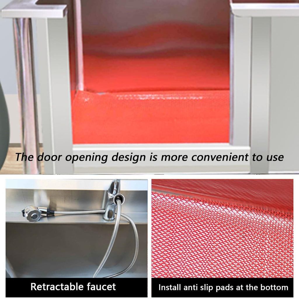 Stainless Steel Dog Washing Station Tub with Sliding Door and Telescopic Faucet U269101