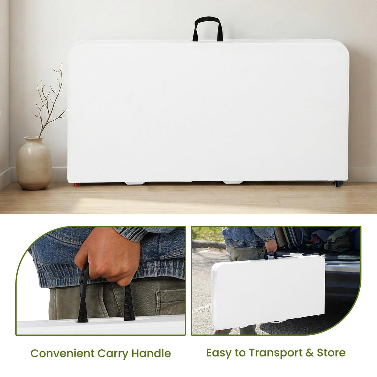 White Plastic Folding Card Table with Carrying Handle P139076