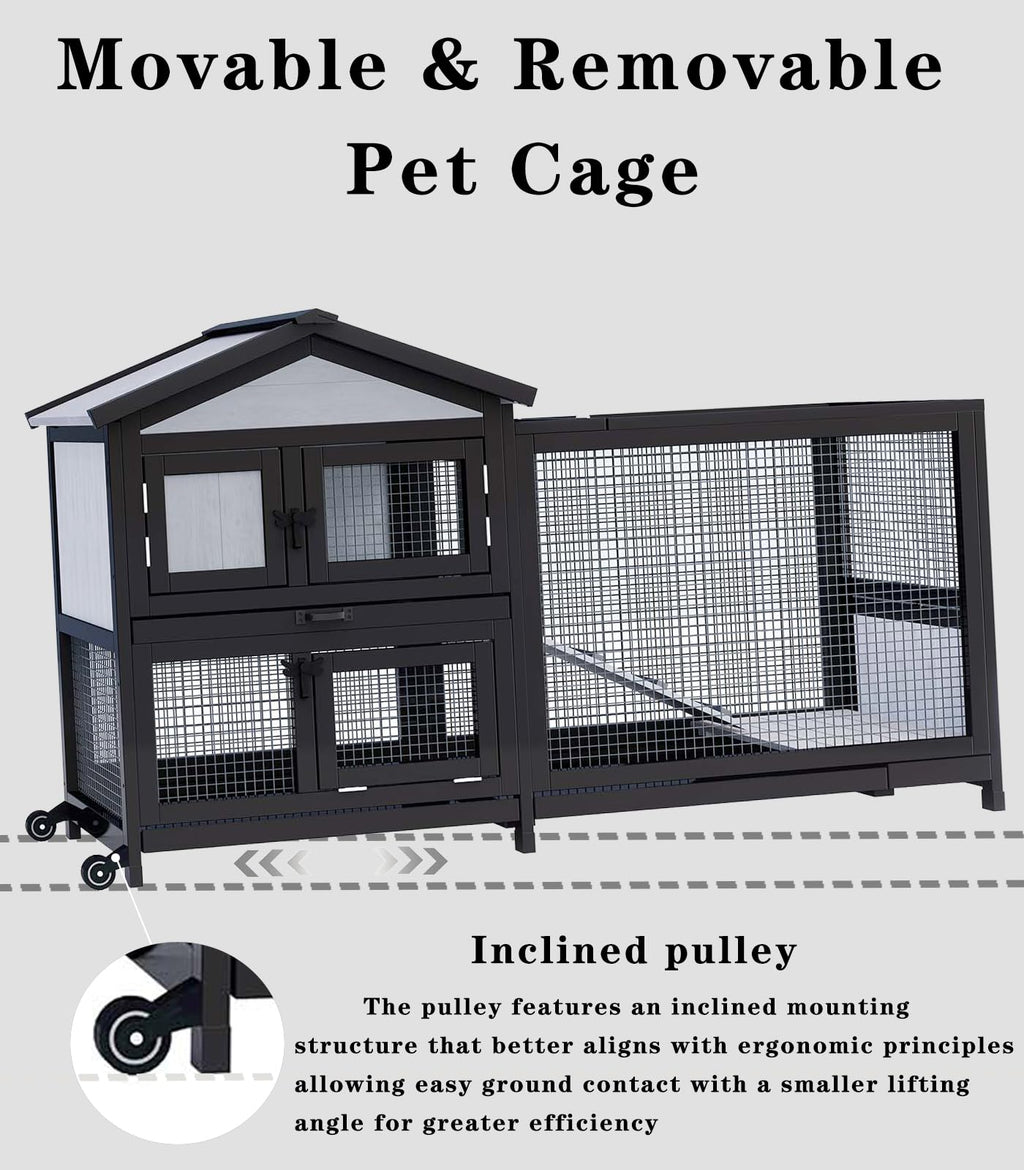 Black 2-Story Rabbit Hutch with Pull Out Tray A5467