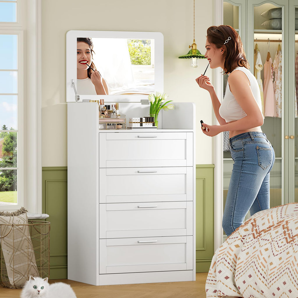 White 4 Drawer Dresser with Mirror B5658
