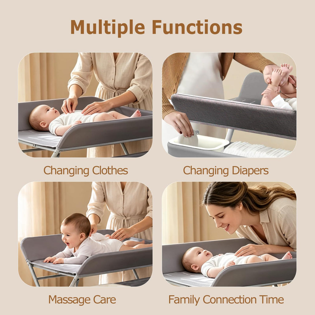 Baby Changing Table with Wheels, Portable Adjustable Folding Diaper Station with Storage E990438