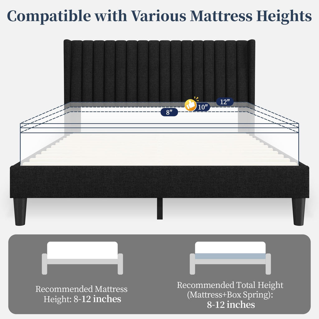 Black Queen Bed Frame with Headboard H56832