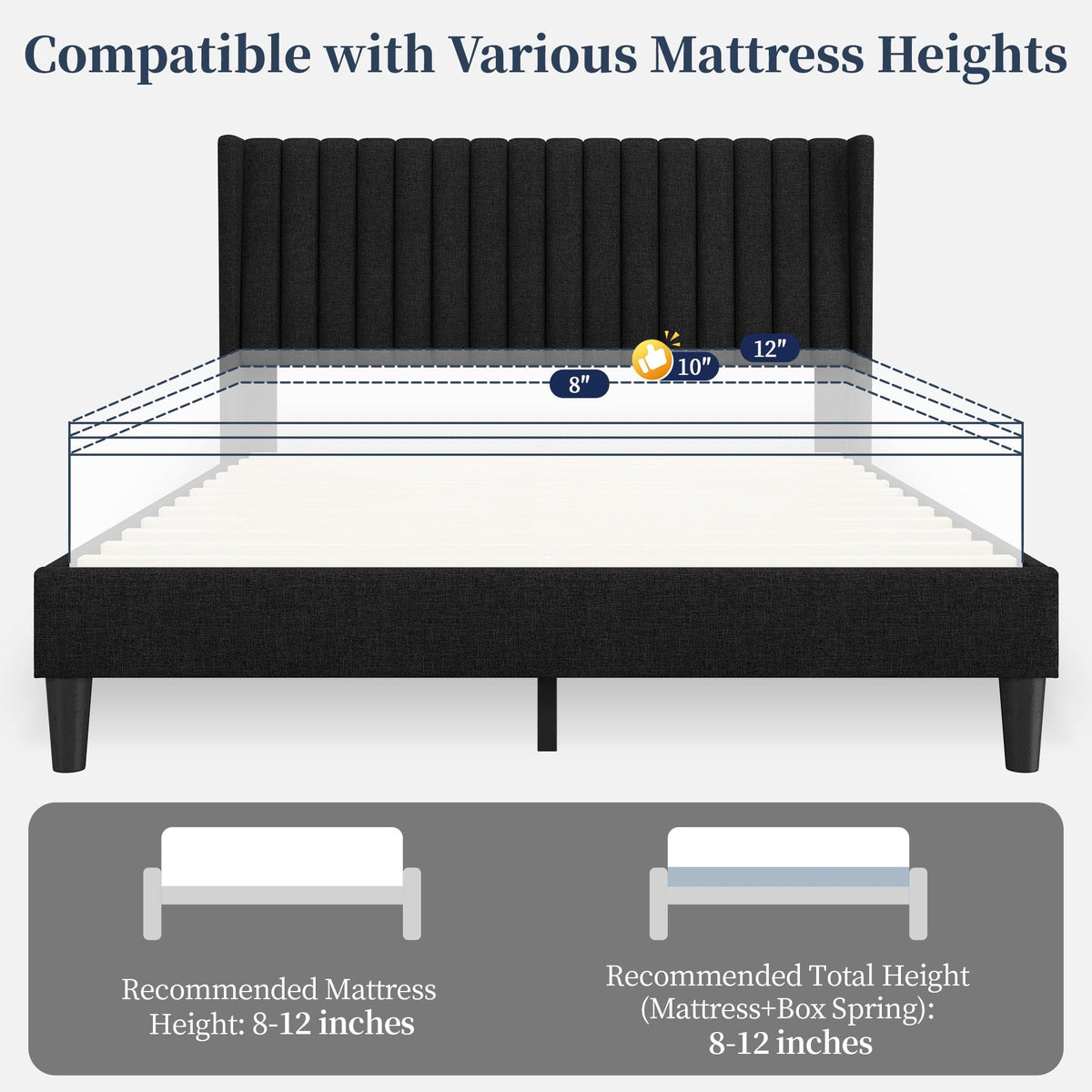 Black Queen Bed Frame with Headboard H56832