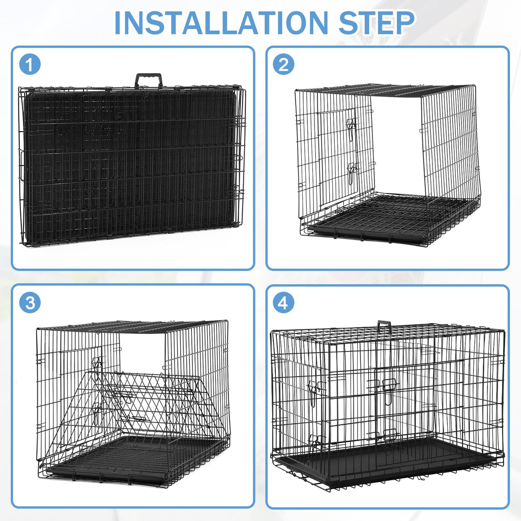 48 Inch Foldable Metal Wire Dog Crate with Tray M996295