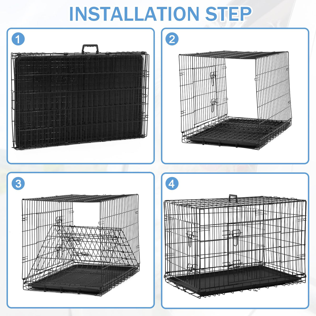 48 Inch Foldable Metal Wire Dog Crate with Tray M996295