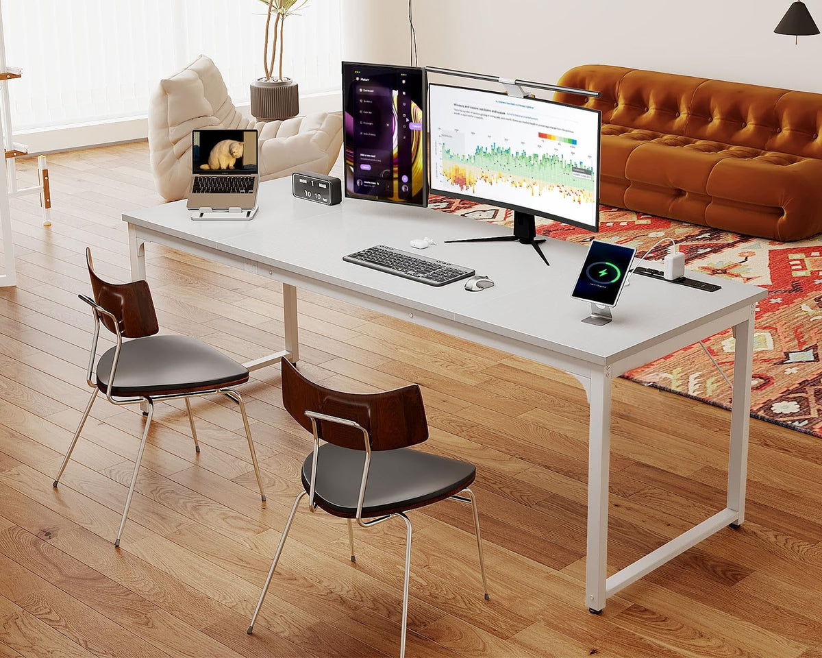 71 Inch White Computer Desk with USB Ports B3084
