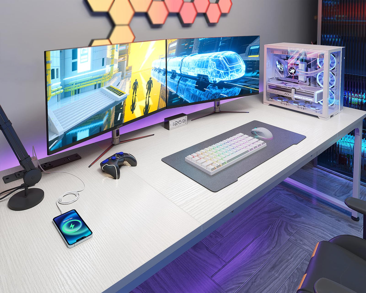 71 Inch White Computer Desk with USB Ports B3084