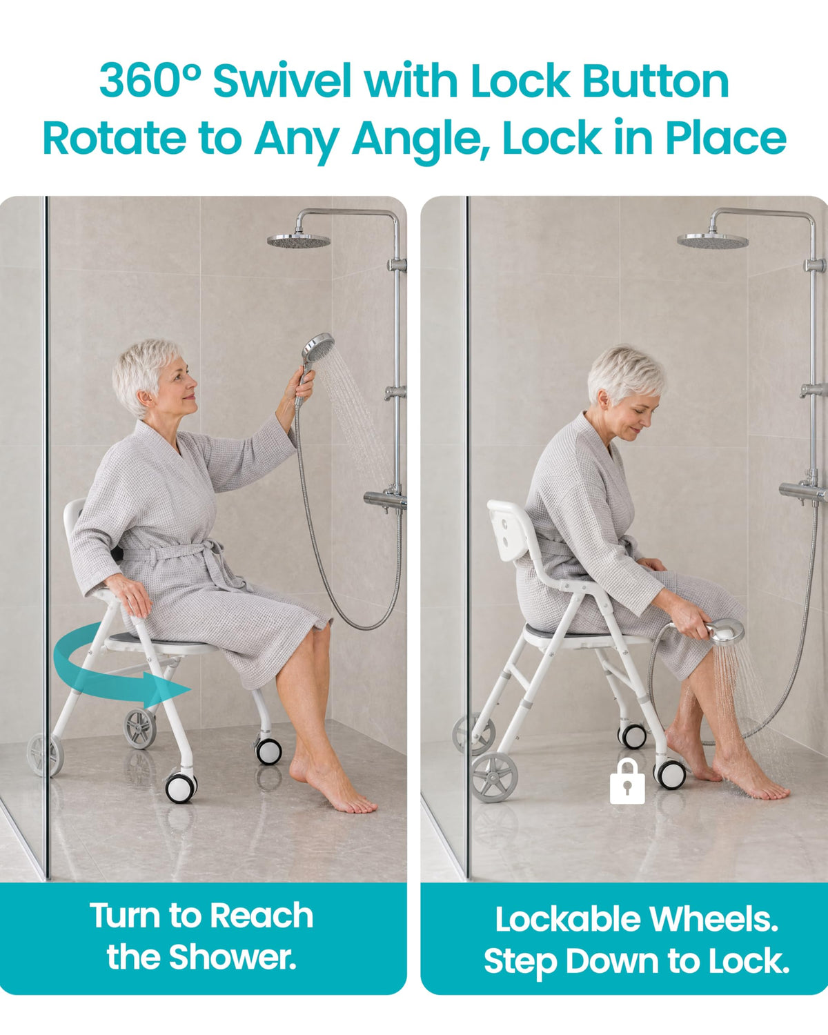 Foldable Rolling Shower Chair with Arms and Back A169060