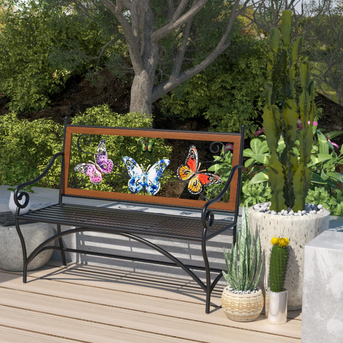 39.7" Black Metal Outdoor Bench with Armrest G545